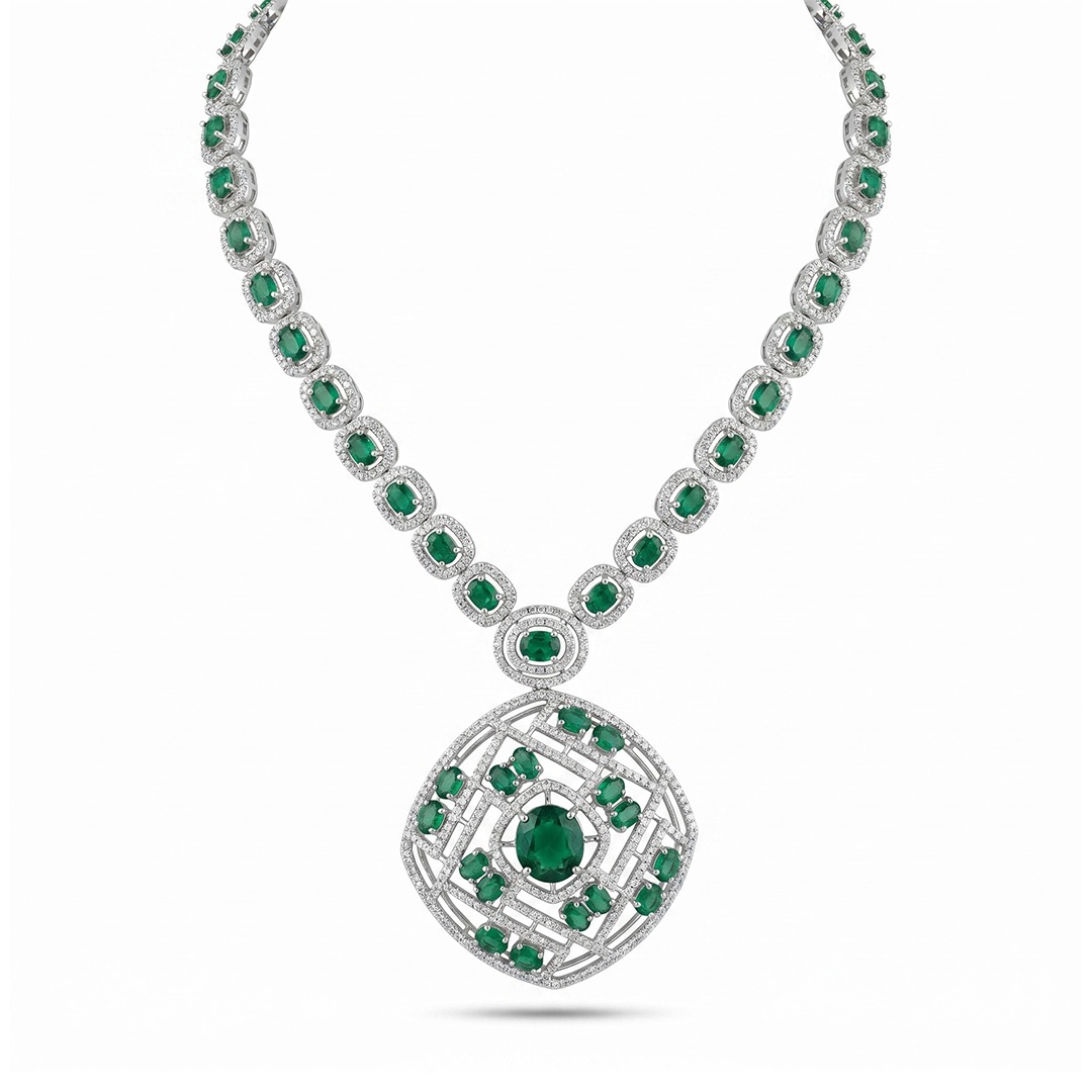 05a51926-2a3f-4759-ba7b-1299bbdf6f85 Emerald Elegance pendant necklace featuring vibrant green gemstones and sparkling accents