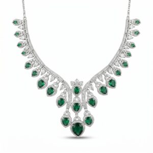 Royal Emerald Cascade necklace featuring pear-cut green gemstones and brilliant accents