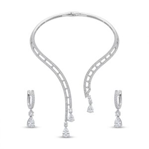 Celestial Diamond Drop necklace set featuring a contemporary open collar design and matching earrings