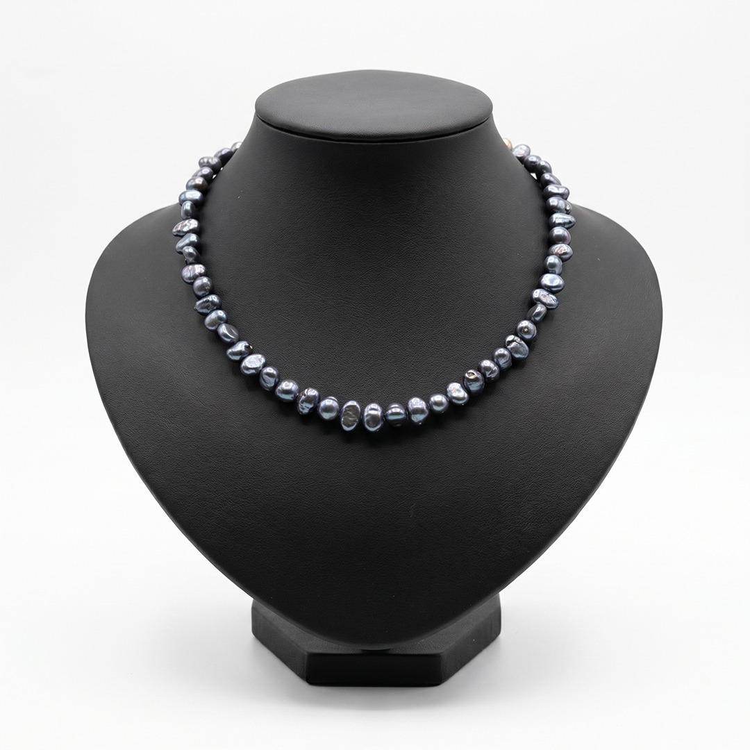 Elegant Dark Pearl Strand Necklace with Natural Baroque Freshwater Pearls