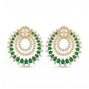 Emerald Halo Chandbali Earrings with Pear Cut Emeralds and Diamond Accents