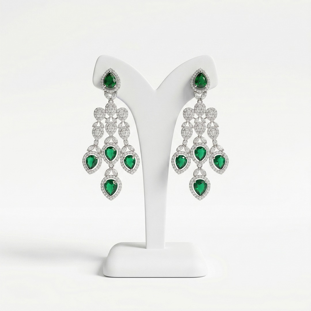 Premium emerald gemstone chandelier earrings for bridal and festive occasions