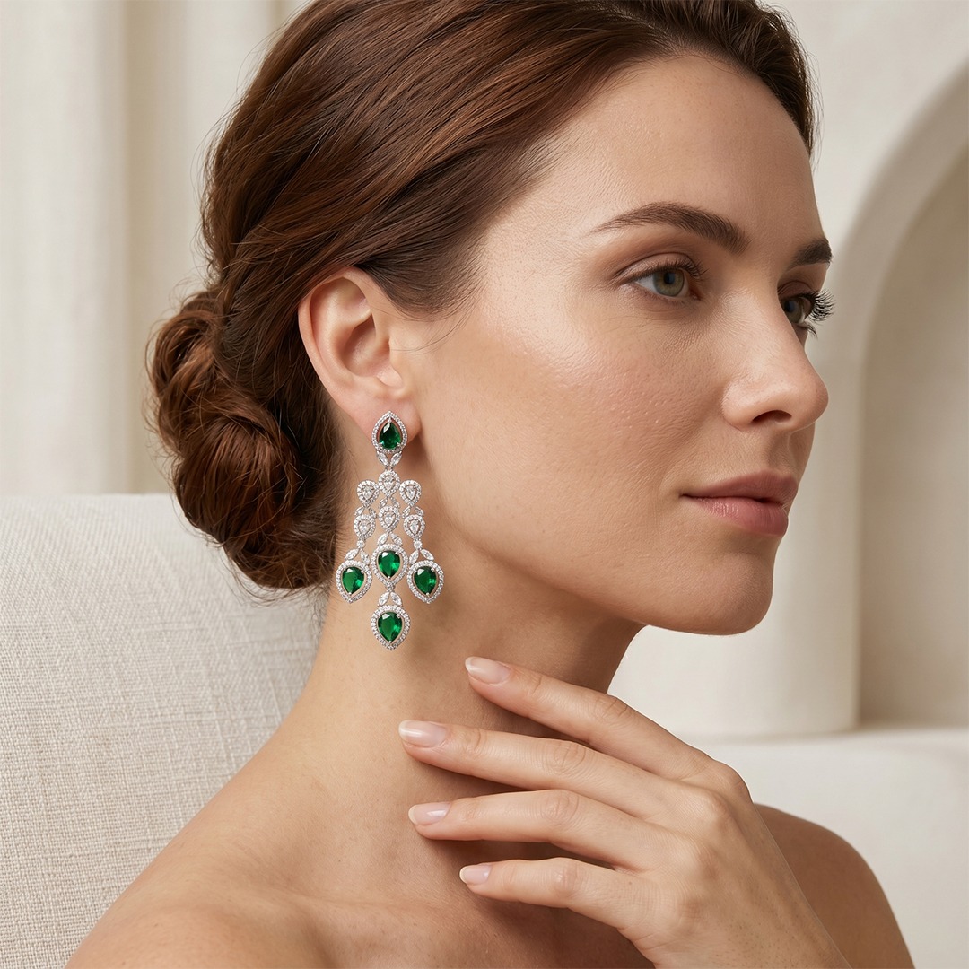Emerald Elegance Chandelier Earrings