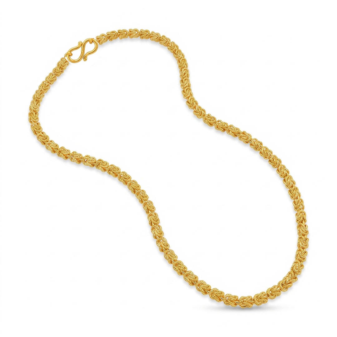 Solid yellow gold textured rope chain necklace for men, fine jewellery design