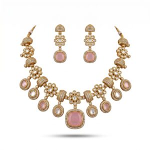 Blush Royale statement necklace set with matching earrings and pink gemstone detailing
