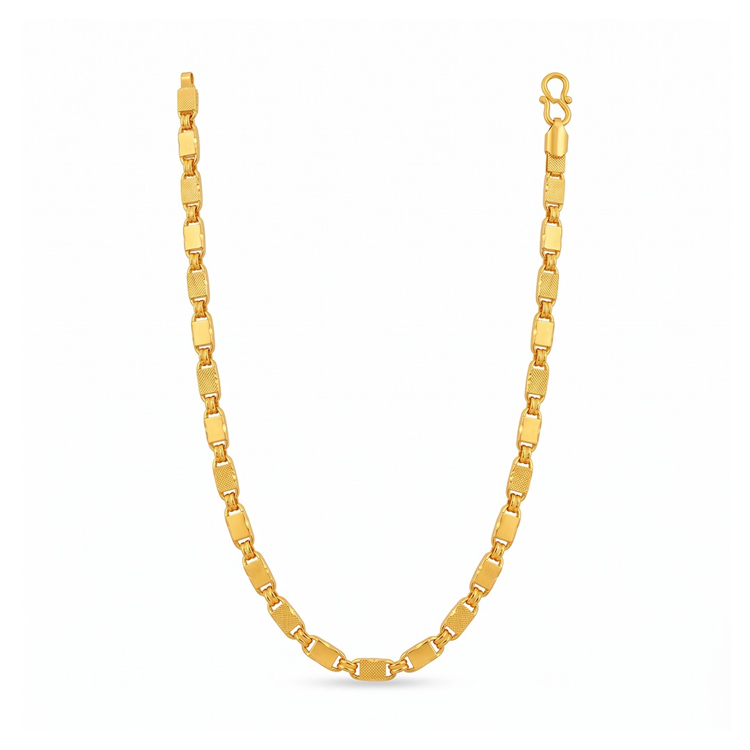 d25b6d00-a3cd-4e08-bf74-851f3d3e0267 Premium gold link chain with textured rectangular links and secure clasp closure