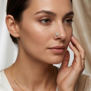 14K Hallmarked Gold Nose Pin with Natural Diamond